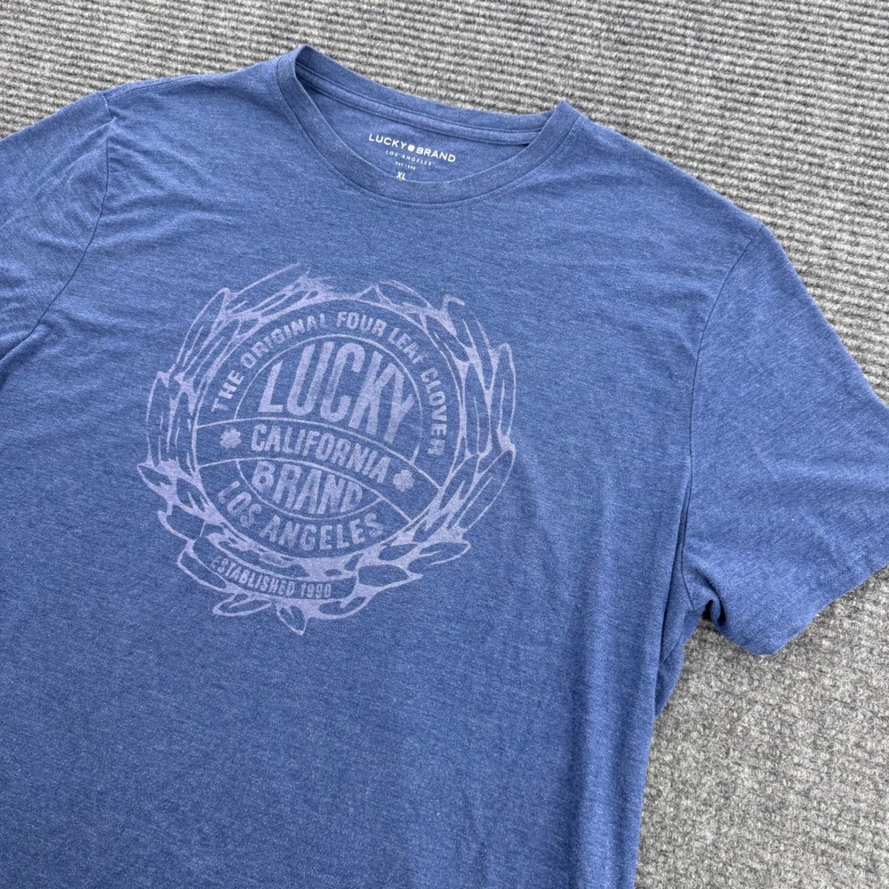 Lucky Brand Mens XL Blue Graphic T-Shirt California Los Angeles Cotton Blend